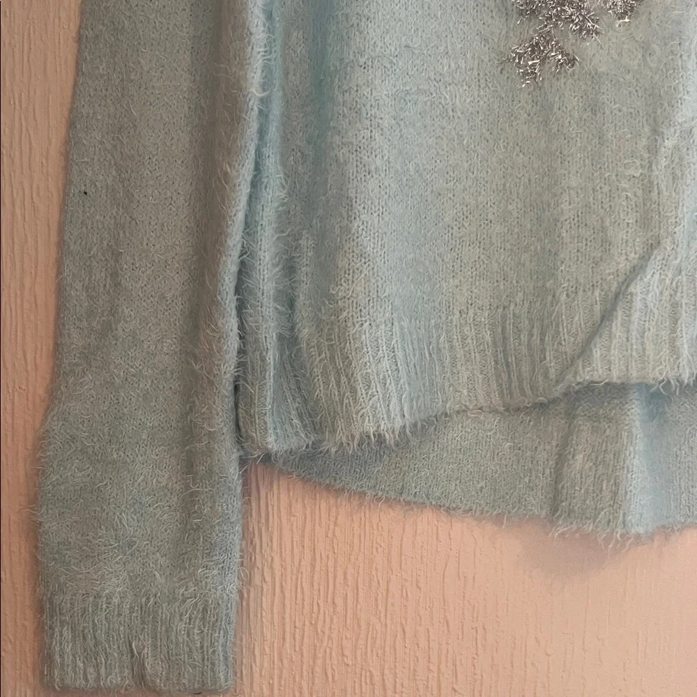 Light Blue Sweater with Silver Snowflake Design - Picture 3 of 4
